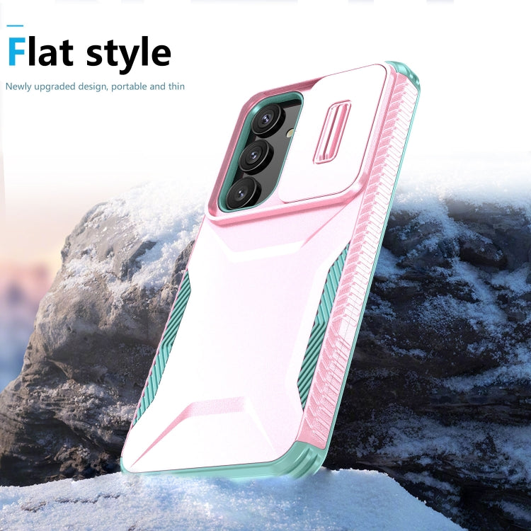 For Samsung Galaxy S25 5G / S24 5G Sliding Camshield Phone Case(Pink + Grey Green)