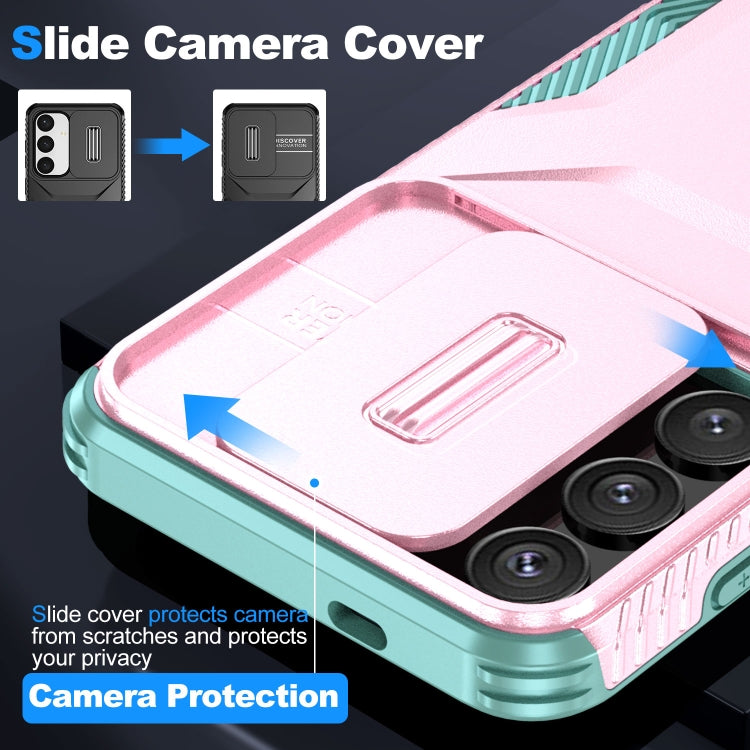 For Samsung Galaxy S25 5G / S24 5G Sliding Camshield Phone Case(Pink + Grey Green)