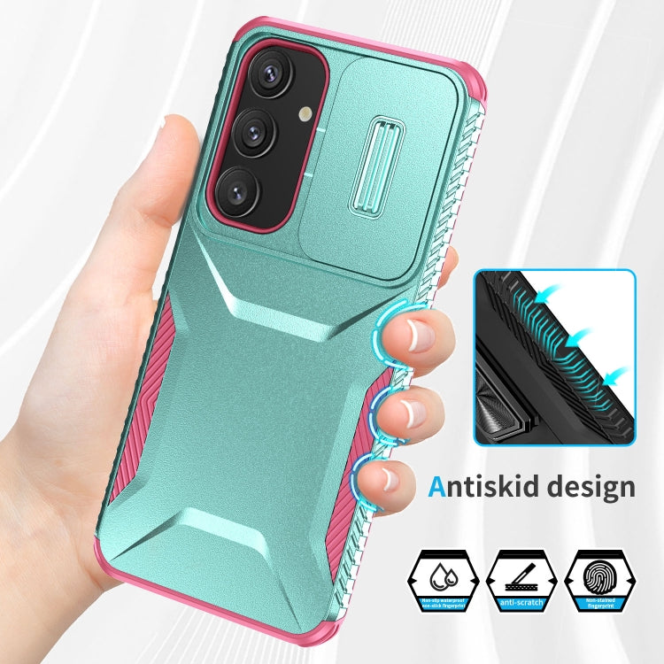 For Samsung Galaxy S25 5G / S24 5G Sliding Camshield Phone Case(Grey Green + Pink)