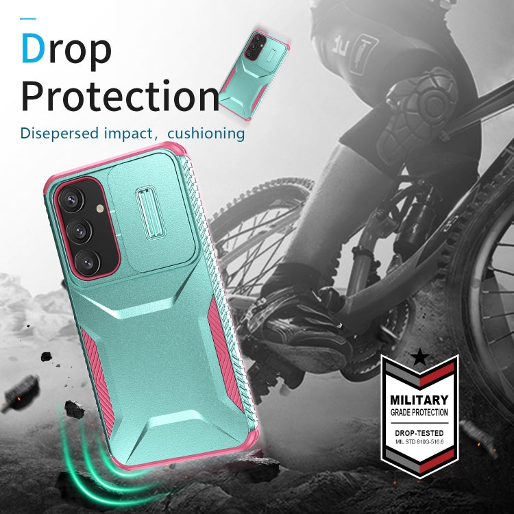 For Samsung Galaxy S25 5G / S24 5G Sliding Camshield Phone Case(Grey Green + Pink)