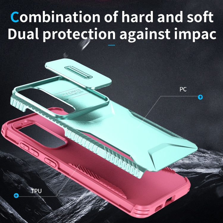 For Samsung Galaxy S25 5G / S24 5G Sliding Camshield Phone Case(Grey Green + Pink)