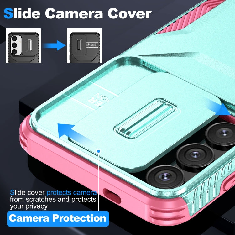 For Samsung Galaxy S25 5G / S24 5G Sliding Camshield Phone Case(Grey Green + Pink)