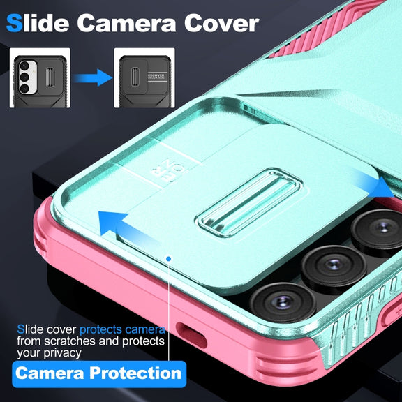 For Samsung Galaxy S25 5G / S24 5G Sliding Camshield Phone Case(Grey Green + Pink)