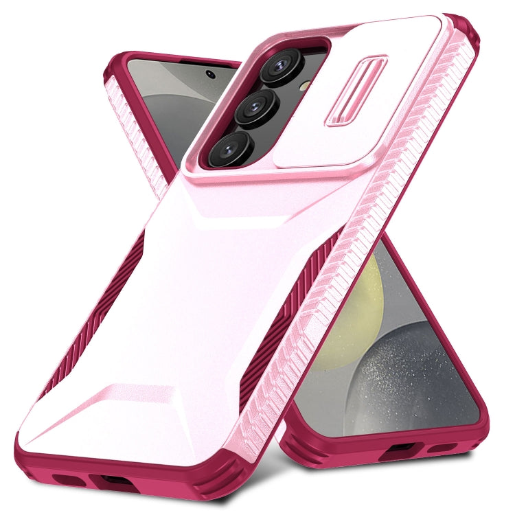 For Samsung Galaxy S25+ 5G / S24+ 5G Sliding Camshield Phone Case(Pink + Rose Red)