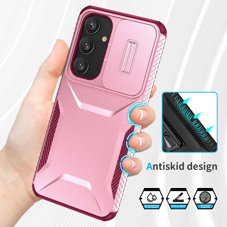For Samsung Galaxy S25+ 5G / S24+ 5G Sliding Camshield Phone Case(Pink + Rose Red)