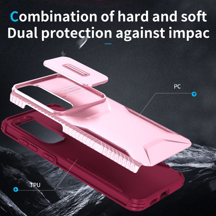 For Samsung Galaxy S25+ 5G / S24+ 5G Sliding Camshield Phone Case(Pink + Rose Red)