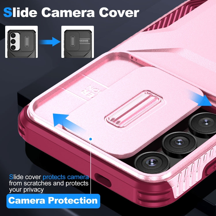 For Samsung Galaxy S25+ 5G / S24+ 5G Sliding Camshield Phone Case(Pink + Rose Red)