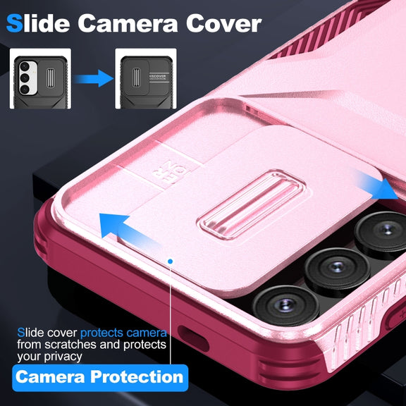 For Samsung Galaxy S25+ 5G / S24+ 5G Sliding Camshield Phone Case(Pink + Rose Red)