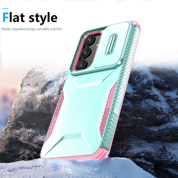 For Samsung Galaxy S25+ 5G / S24+ 5G Sliding Camshield Phone Case(Grey Green + Pink)