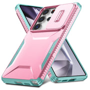 For Samsung Galaxy S25 Ultra 5G Sliding Camshield Phone Case(Pink + Grey Green)