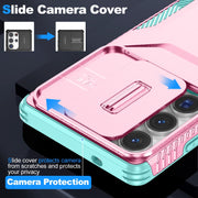 For Samsung Galaxy S25 Ultra 5G Sliding Camshield Phone Case(Pink + Grey Green)