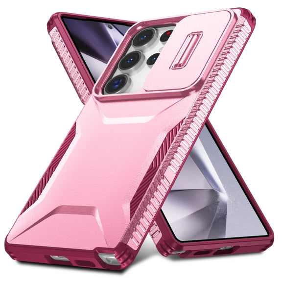 For Samsung Galaxy S25 Ultra 5G Sliding Camshield Phone Case(Pink + Rose Red)