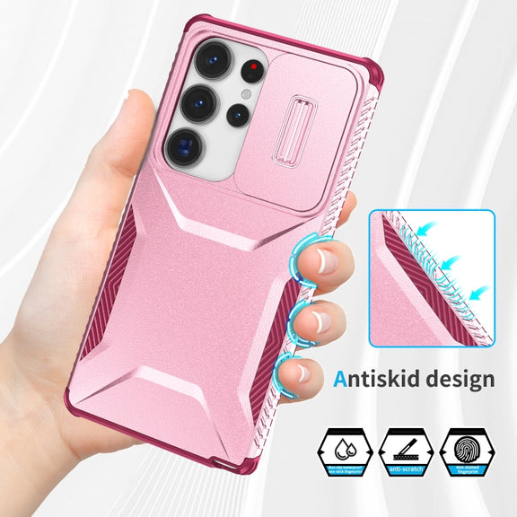 For Samsung Galaxy S25 Ultra 5G Sliding Camshield Phone Case(Pink + Rose Red)