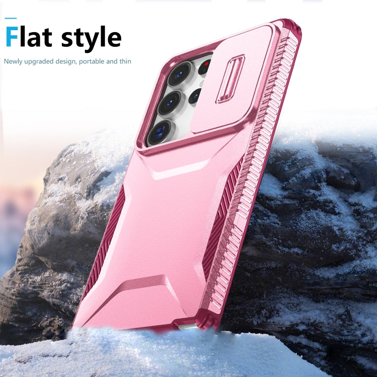 For Samsung Galaxy S25 Ultra 5G Sliding Camshield Phone Case(Pink + Rose Red)