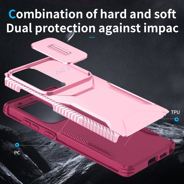 For Samsung Galaxy S25 Ultra 5G Sliding Camshield Phone Case(Pink + Rose Red)