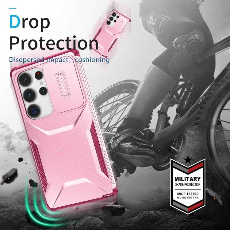 For Samsung Galaxy S25 Ultra 5G Sliding Camshield Phone Case(Pink + Rose Red)