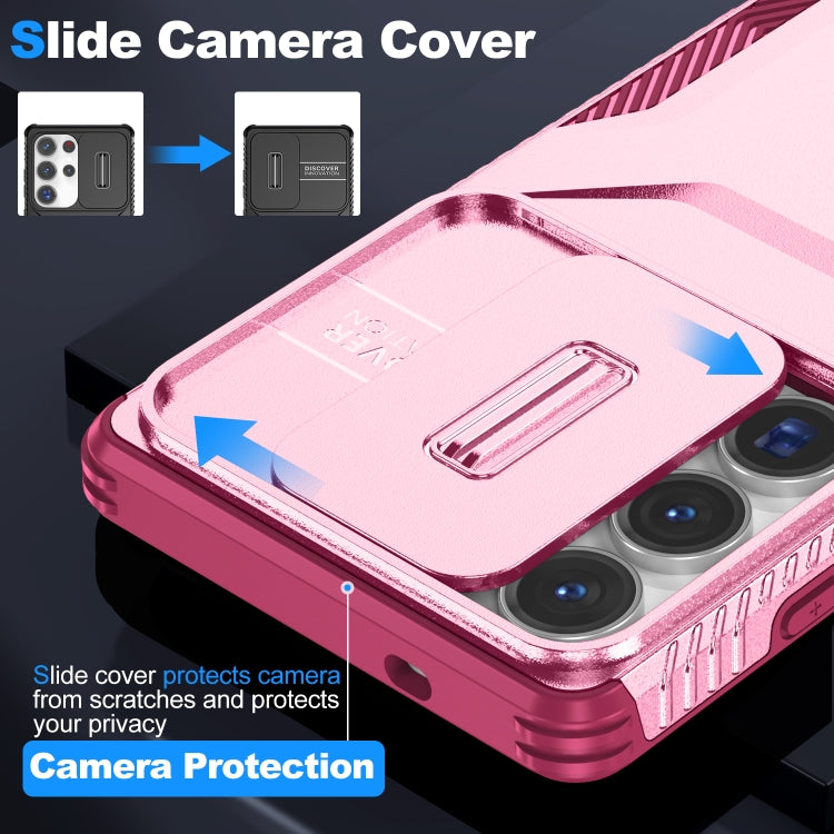 For Samsung Galaxy S25 Ultra 5G Sliding Camshield Phone Case(Pink + Rose Red)