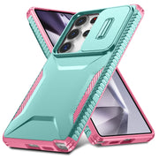 For Samsung Galaxy S25 Ultra 5G Sliding Camshield Phone Case(Grey Green + Pink)