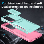 For Samsung Galaxy S25 Ultra 5G Sliding Camshield Phone Case(Grey Green + Pink)