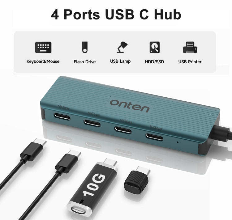 Onten UC620 10Gbps USB-C / Type-C to USB 3.2 Gen2 4 in 1 Multi-function HUB Docking Station, Length:13cm(Green)