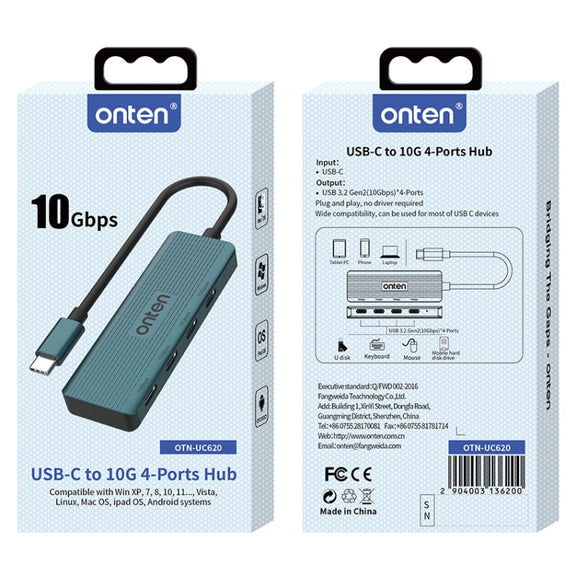Onten UC620 10Gbps USB-C / Type-C to USB 3.2 Gen2 4 in 1 Multi-function HUB Docking Station, Length:13cm(Green)