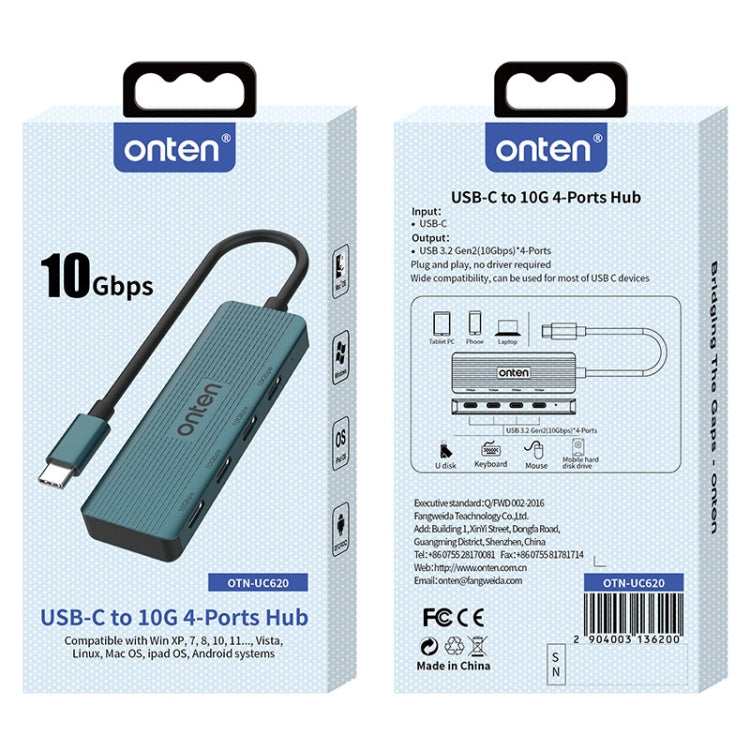 Onten UC620 10Gbps USB-C / Type-C to USB 3.2 Gen2 4 in 1 Multi-function HUB Docking Station, Length:13cm(Green)