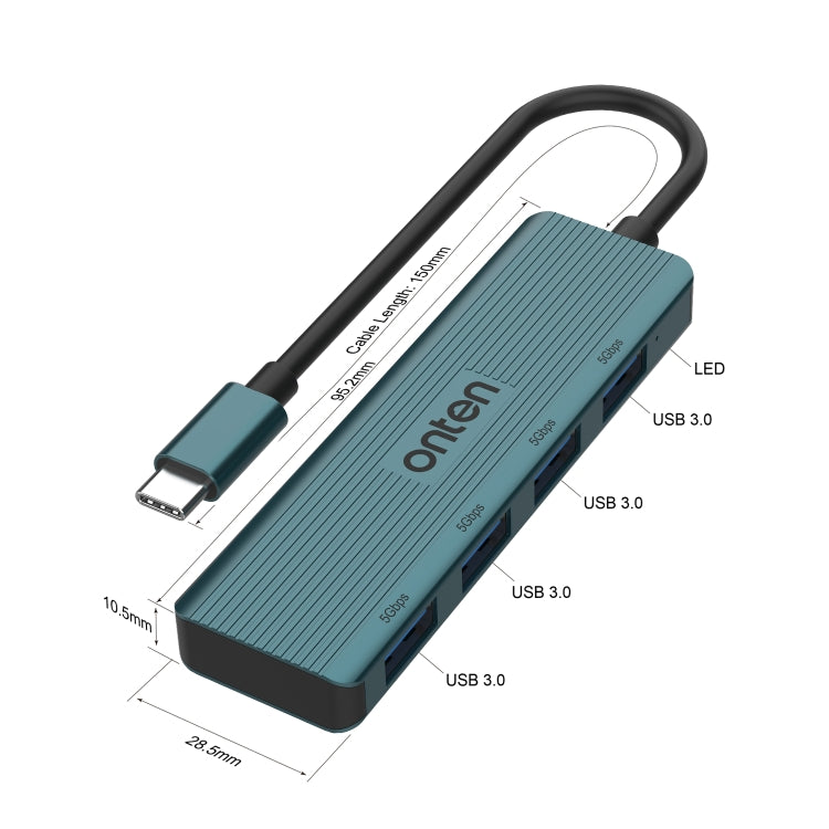 Onten UC621 5Gbps USB-C / Type-C to USB 3.2 Gen1 4 in 1 Multi-function HUB Docking Station, Length:1.5m(Green)