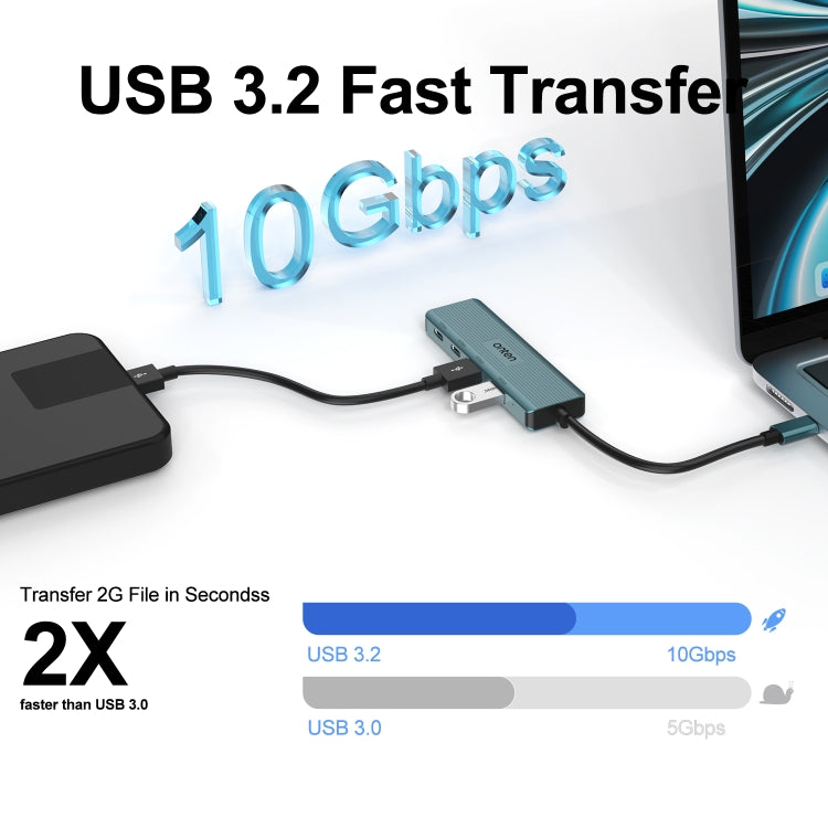 Onten UC622 10Gbps USB-C / Type-C to 2 x USB + 2 x USB-C / Type-C 4 in 1 HUB Docking Station, Length:1.5m(Green)