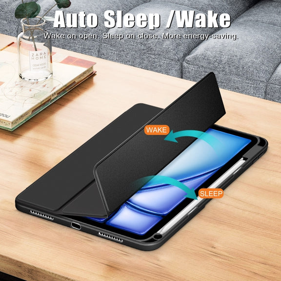 For iPad Air 11 2024 / Pro 11 2022 Acrylic 3-Fold Smart Leather Tablet Case(Black)