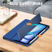 For iPad Air 11 2024 / Pro 11 2022 Acrylic 3-Fold Smart Leather Tablet Case(Dark Blue)
