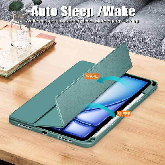 For iPad Air 11 2024 / Pro 11 2022 Acrylic 3-Fold Smart Leather Tablet Case(Deep Green)