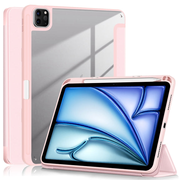 For iPad Air 11 2024 / Pro 11 2022 Acrylic 3-Fold Smart Leather Tablet Case(Pink)