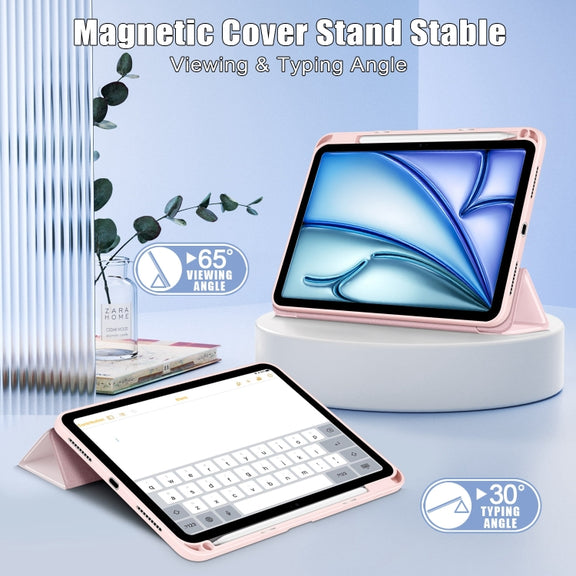For iPad Air 11 2024 / Pro 11 2022 Acrylic 3-Fold Smart Leather Tablet Case(Pink)