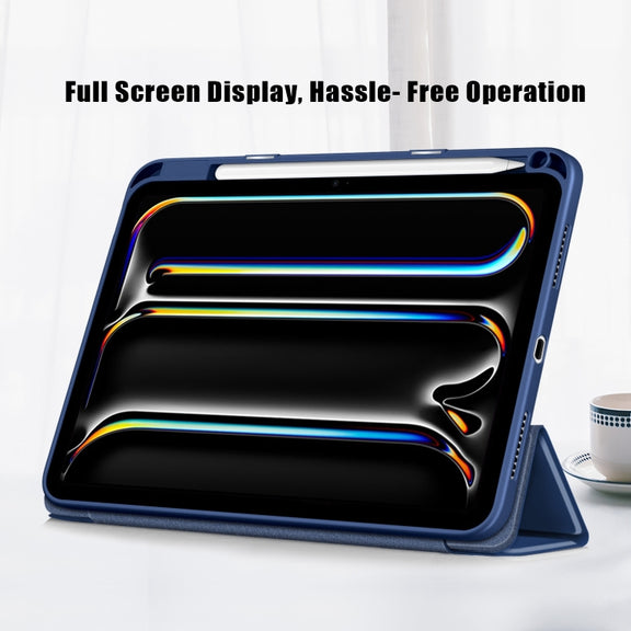 For iPad Pro 11 2024 Acrylic 3-Fold Smart Leather Tablet Case(Dark Blue)