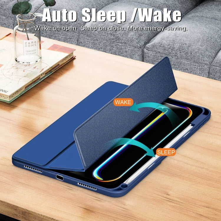 For iPad Pro 11 2024 Acrylic 3-Fold Smart Leather Tablet Case(Dark Blue)
