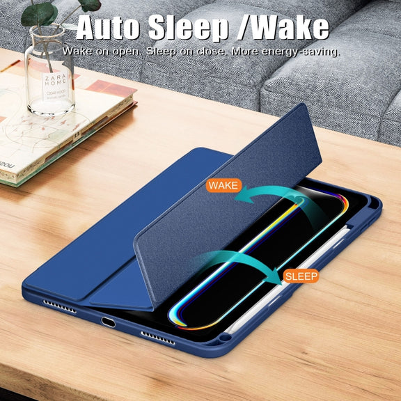 For iPad Pro 11 2024 Acrylic 3-Fold Smart Leather Tablet Case(Dark Blue)