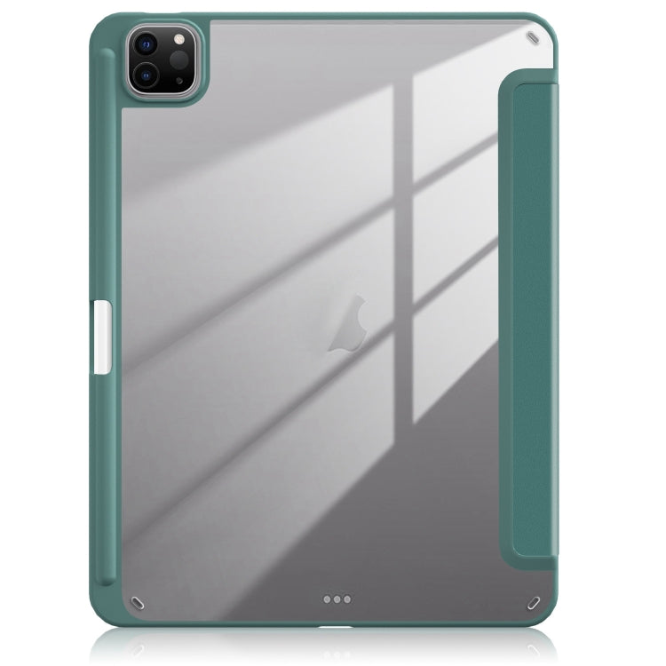 For iPad Pro 11 2024 Acrylic 3-Fold Smart Leather Tablet Case(Deep Green)