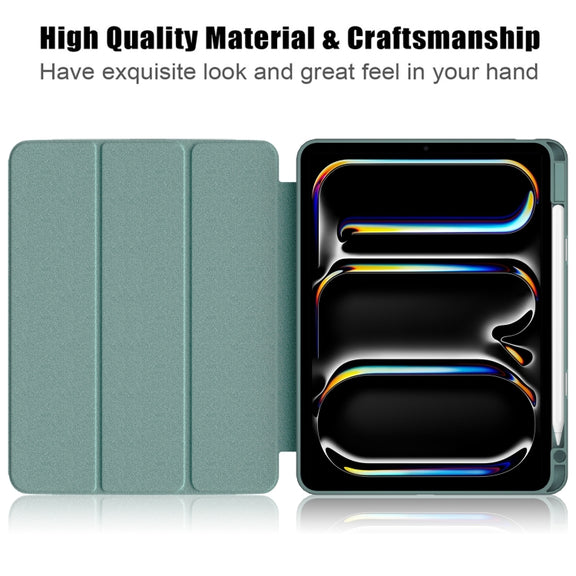 For iPad Pro 11 2024 Acrylic 3-Fold Smart Leather Tablet Case(Deep Green)