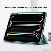 For iPad Pro 11 2024 Acrylic 3-Fold Smart Leather Tablet Case(Deep Green)