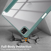 For iPad Pro 11 2024 Acrylic 3-Fold Smart Leather Tablet Case(Deep Green)