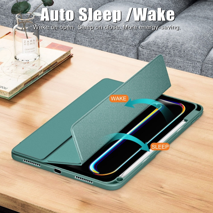For iPad Pro 11 2024 Acrylic 3-Fold Smart Leather Tablet Case(Deep Green)