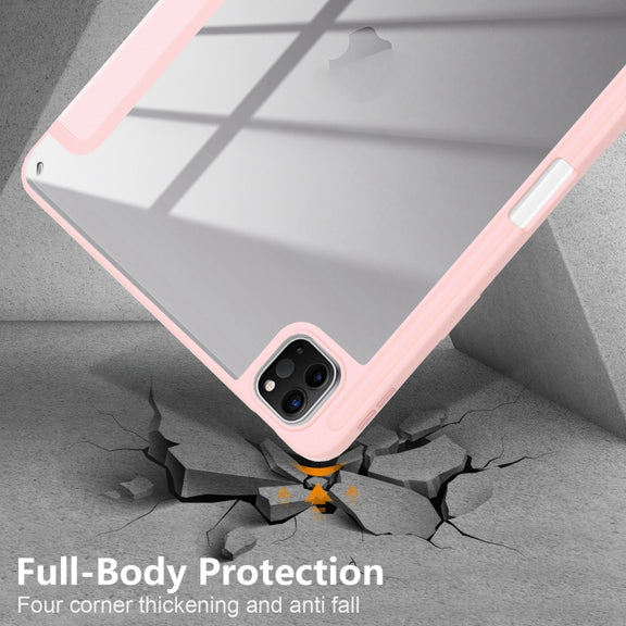 For iPad Pro 11 2024 Acrylic 3-Fold Smart Leather Tablet Case(Pink)