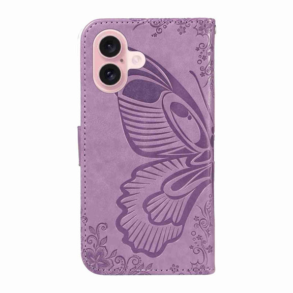 For iPhone 16 Swallowtail Butterfly Embossed Leather Phone Case(Purple)