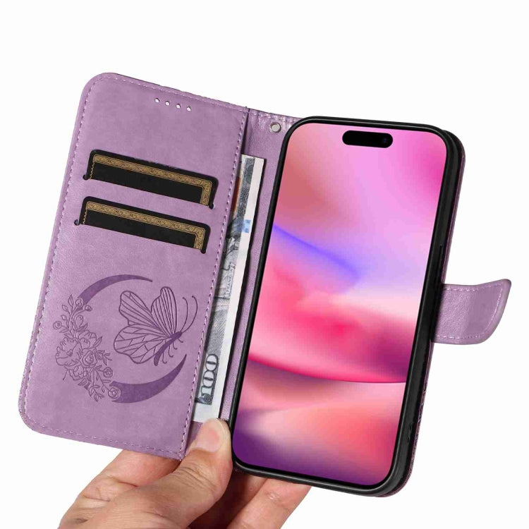 For iPhone 16 Swallowtail Butterfly Embossed Leather Phone Case(Purple)