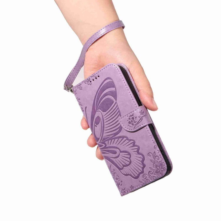 For iPhone 16 Swallowtail Butterfly Embossed Leather Phone Case(Purple)