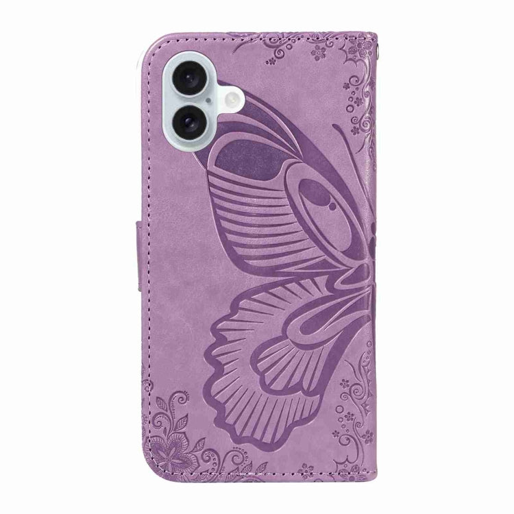 For iPhone 16 Plus Swallowtail Butterfly Embossed Leather Phone Case(Purple)