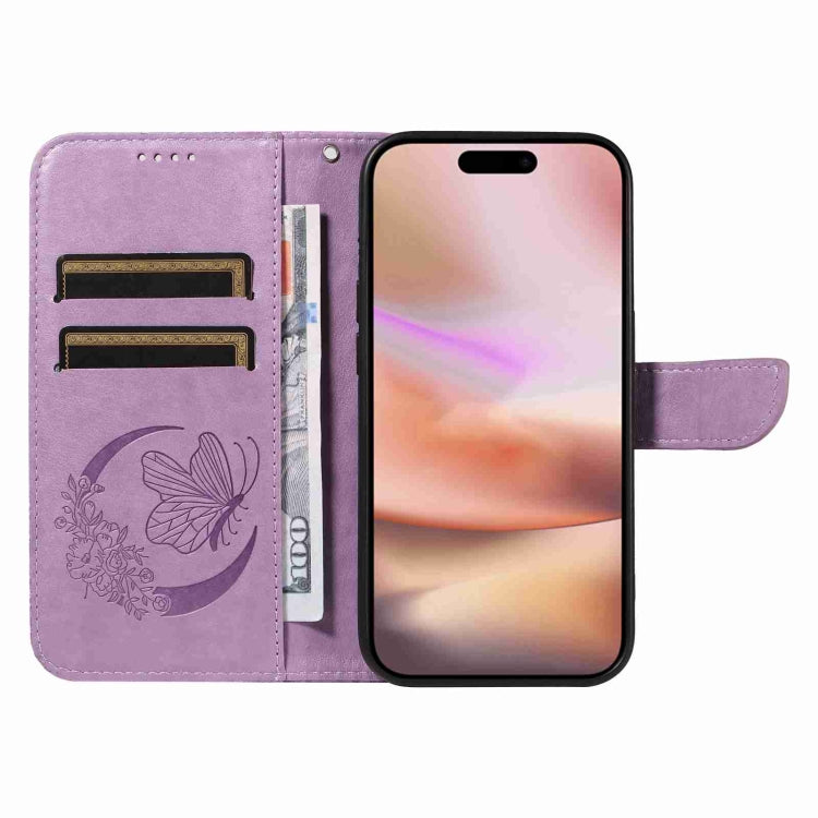 For iPhone 16 Plus Swallowtail Butterfly Embossed Leather Phone Case(Purple)