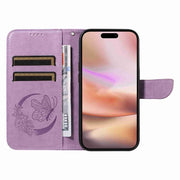 For iPhone 16 Plus Swallowtail Butterfly Embossed Leather Phone Case(Purple)