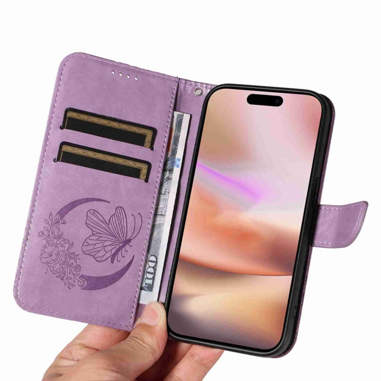 For iPhone 16 Plus Swallowtail Butterfly Embossed Leather Phone Case(Purple)