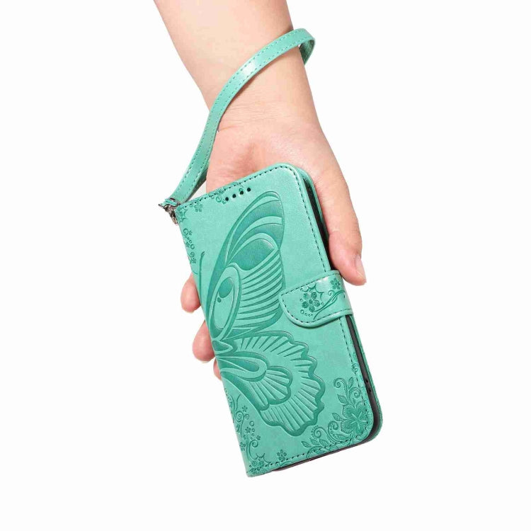 For iPhone 16 Pro Swallowtail Butterfly Embossed Leather Phone Case(Green)